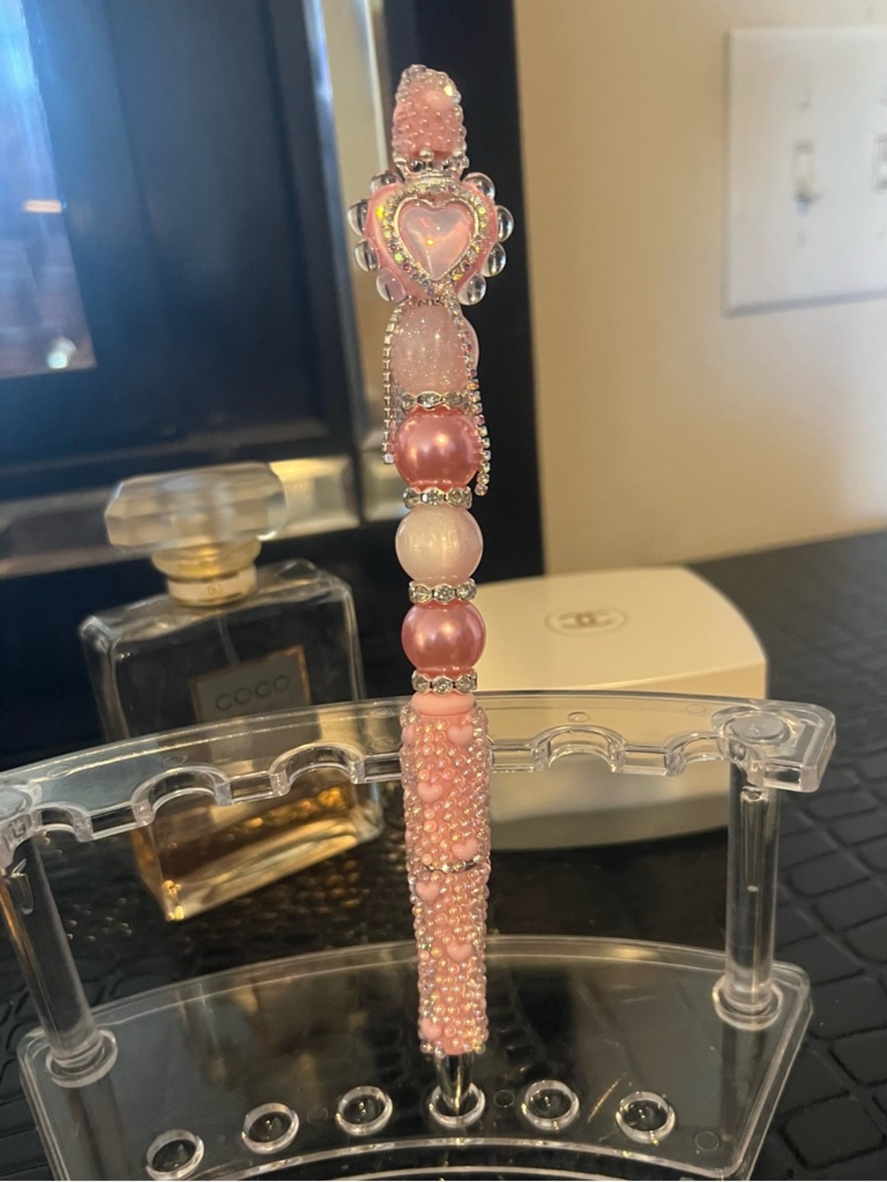Pink Beaded Heart Pen